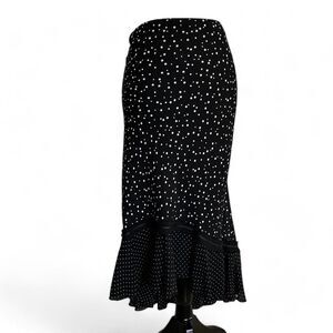 Women's Polka Dot Mermaid Hem Flounce Midi Skirt, L Retro Elevated Basic